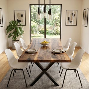Walnoot massief houten tafelblad, live edge houten eettafel, vergadertafel,teruggewonnen houten tafel