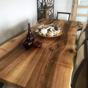 Live Edge Walnut Dining Table: Handmade Solid Wood Kitchen Furniture