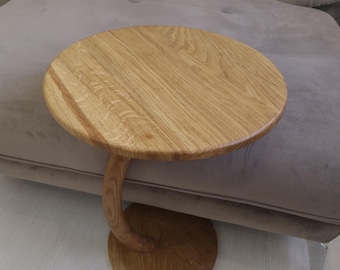 Modern Oak C-Shaped Coffee Table, Round End Table