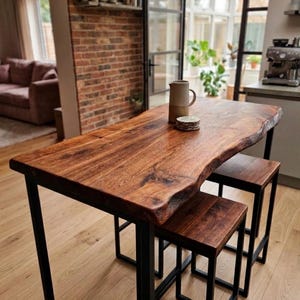 Live Edge Walnut Bar Table, Rustic Wood Kitchen Island, Solid Breakfast Bar