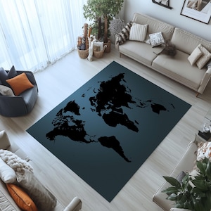 Weltkarte, Teppich, Handbemalt, Teppich, Wohnzimmer, Kinderteppich, Spielzimmer, Wollteppich