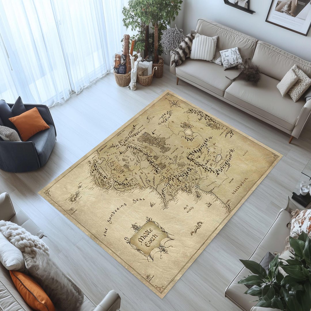 Middle Earth Rug, Antique Map Rug, Map Rug, Earth Map Rug, Lord of the ...