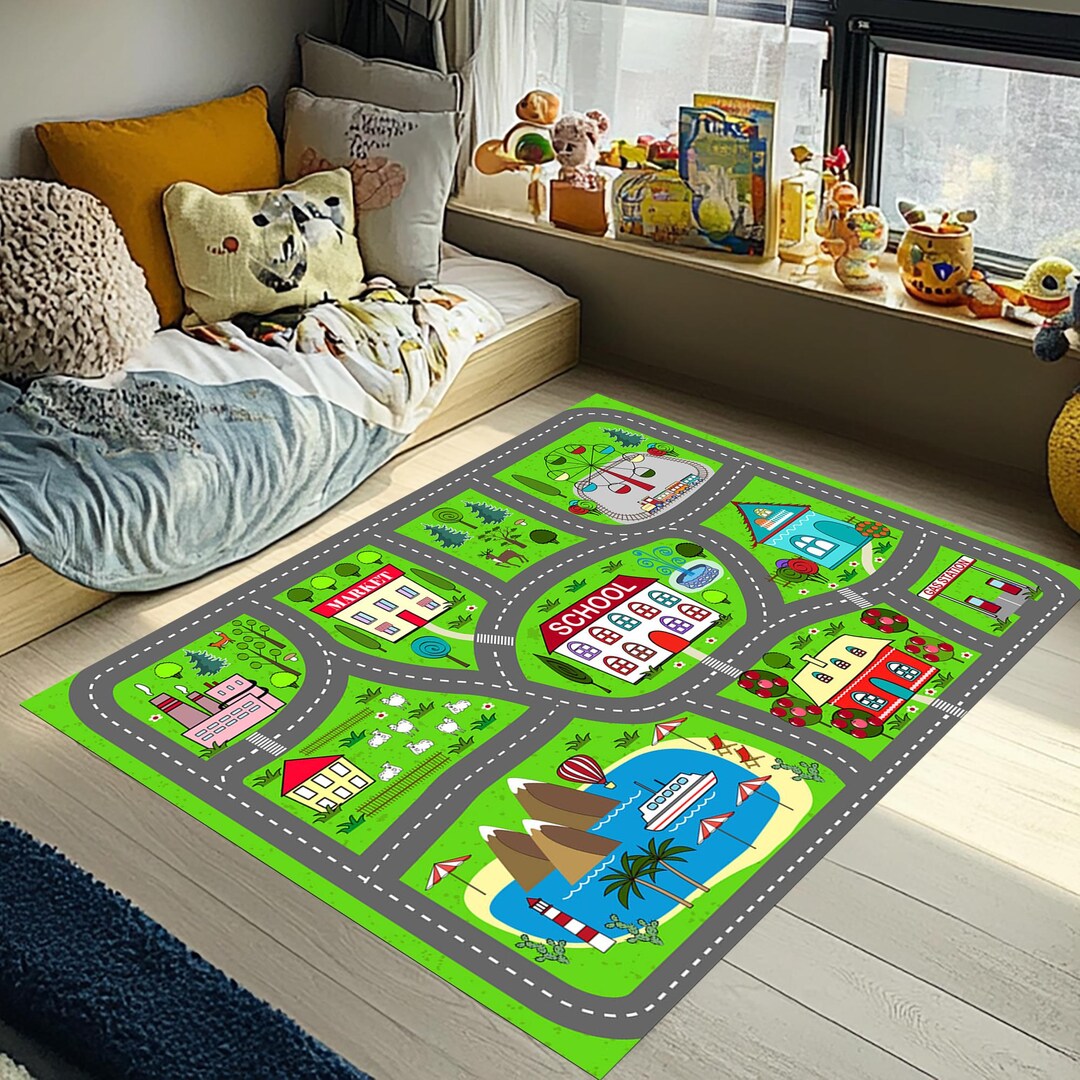 Green City Road Map Rug for Children Room, Popular Baby Room Carpet ...