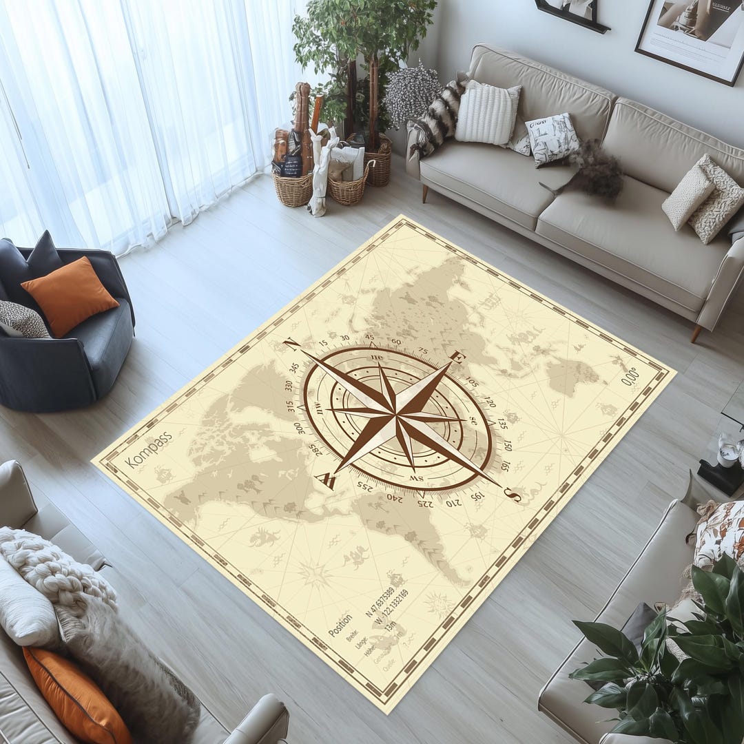 Compass Rug, Compass Pattern Rug, Compass Decor Rug, Home Decor Rug ...