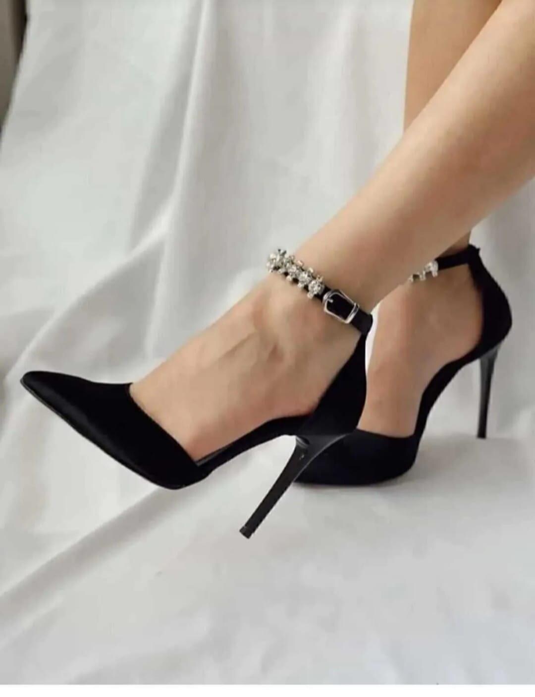 satin chic Black stiletto heels elegant fashion heeled shoes