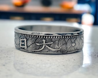 Anillo con moneda de yen japonés, anillo japonés para mujer, anillo japonés para hombre, anillo con yen japonés, anillo con moneda japonesa, anillo hecho a mano para hombre en Japón, anillo japonés de 10 sen
