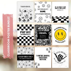 Posters pour la classe de la génération Z – Déco rétro en noir et blanc pour enseignant, lot de 9 posters
