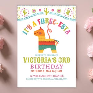 Three-esta Birthday Invitation: Fiesta 3rd Birthday, Editable Canva (Digital Download)