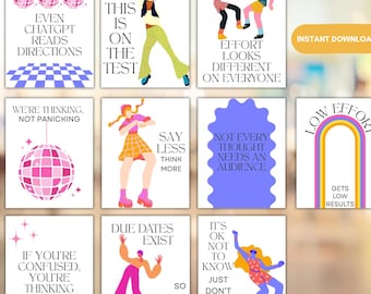 Funny Gen Z Classroom Posters – Retro Disco Teacher Decor Bundle, Digital Download