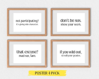 Funny Classroom Posters – Gen Z Slang 4-Pack, Teacher Decor, Digital Download