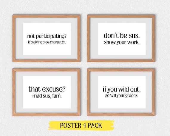 Funny Classroom Posters – Gen Z Slang 4-Pack, Teacher Decor, Digital Download