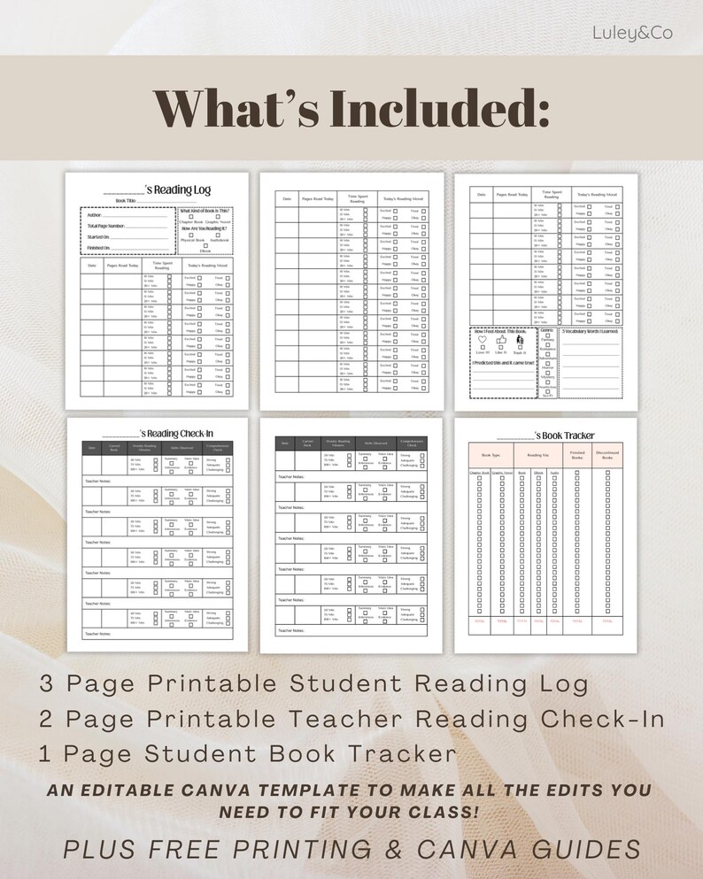 Classroom Reading Tracker Set: Student Reading Log (editable Canva ...