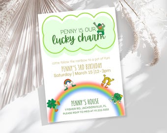 Lucky Charm Birthday Invitation | St. Patrick’s Day Invite | Editable Canva Template | Digital Download