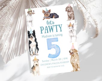 Dog Birthday Invitation: Let's Pawty, Custom Kids Party (Digital Download)
