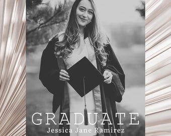 Modern Photo Graduation Invitation, Black White Canva Template