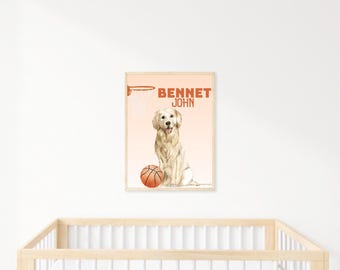 Personalized Golden Retriever Basketball Nursery Art (Digital Download)