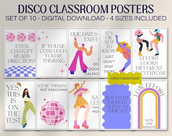 Funny Gen Z Classroom Posters – Retro Disco Teacher Decor Bundle, Digital Download