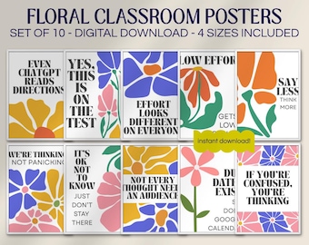 Funny Classroom Posters for Middle School & High School – Retro Floral Teacher Decor Printable