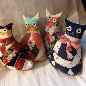 Quilted Blue Patchwork Cat Pillow Shelf Sitter