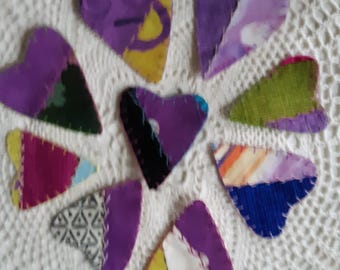 9 Quilted Valentine Hearts: Purple Pink Patchwork