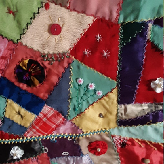 VINTAGE SILK CRAZY Quilt Squares Hand Embroidered and Etsy