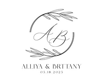 Elegant Floral Wedding Monogram Logo, Customizable (Digital Download)