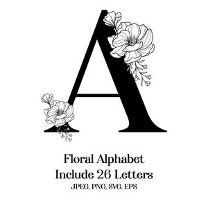 Floral Alphabet SVG, Wedding Monogram, Flower Letter Font (Cut File)
