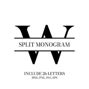Pacote SVG de monograma dividido, letra SVG dividida, clipart de alfabeto, moldura de nome de família, SVG de sobrenome, arquivos de corte de uso comercial