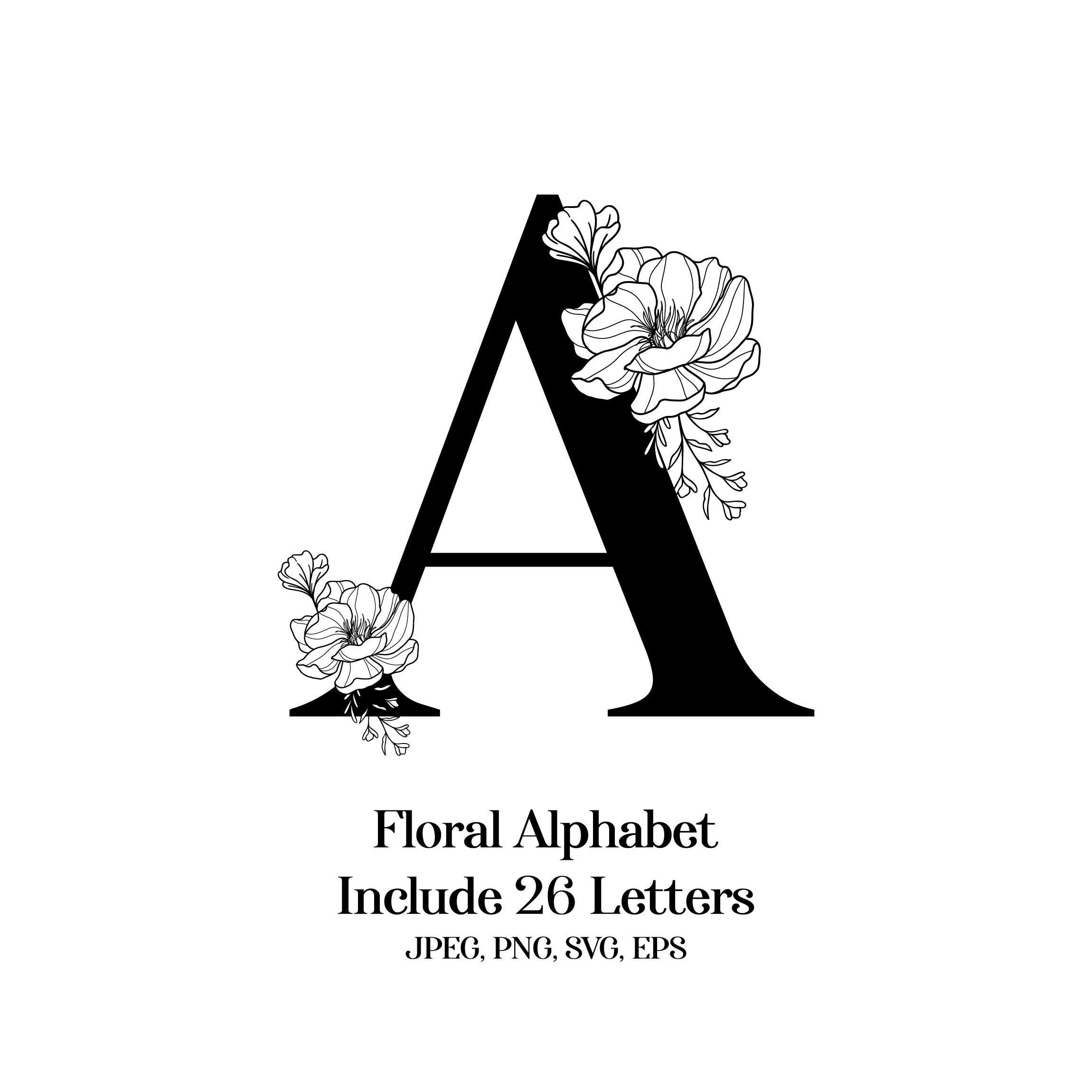 Floral Alphabet SVG, Last Name Svg, Initial Monogram Svg