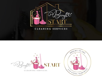 Premade Cleaning Service Logo Design, Mop Bucket Vacuum Cleaner Logo