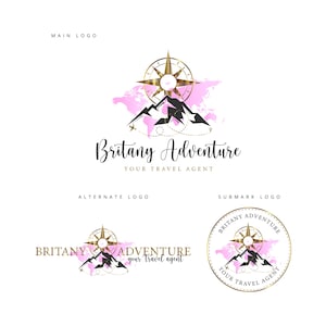 Travel logo design, travel agent agency logo, pink gold travel logo, travel Business Logo, Adventure logo, World map trip design