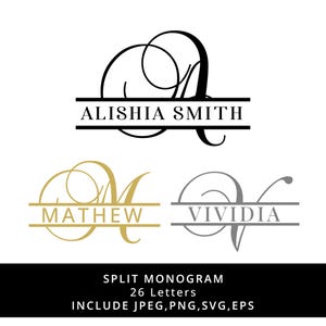 Delad bokstavsmonogram SVG, familjenamnstypsnitt (digital nedladdning)