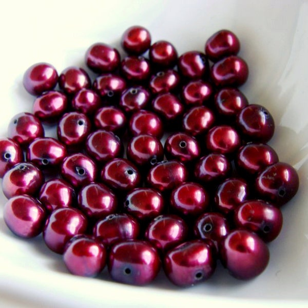 Red Potato Pearls, Freshwater Pearls, Cultured Pearls, Dark Red, 5-6mm, destash, SUMMER SALE save 105 use code LILY10