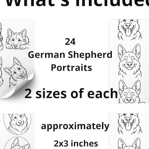 Diseños simples de retratos de pastor alemán en PDF para descargar y bordar a mano en camisetas