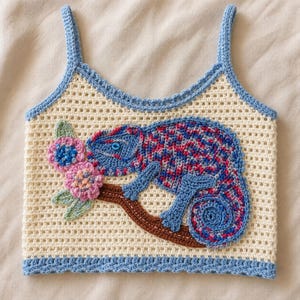 Crochet Pattern - Instant Download  - Chameleon Crochet Applique Pattern - PDF Digital File - Handmade Animal Motif Embellishment