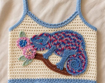 Chameleon Crochet Applique Pattern - Instant Download PDF Digital File for Handmade Animal Motif Embellishment