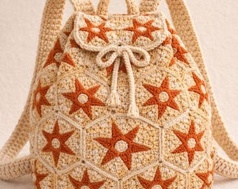 Granny Square Crochet Patterns, Star Motif for Blankets, Bags, Cardigans, Hexagon with Star Inside PDF, Step-by-Step Tutorial