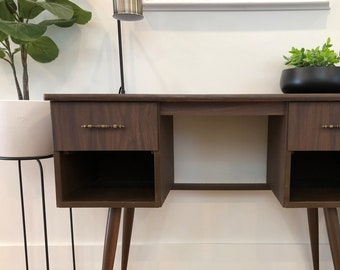 MID-CENTURY DESK Two Drawer Splayed Tapered Legs