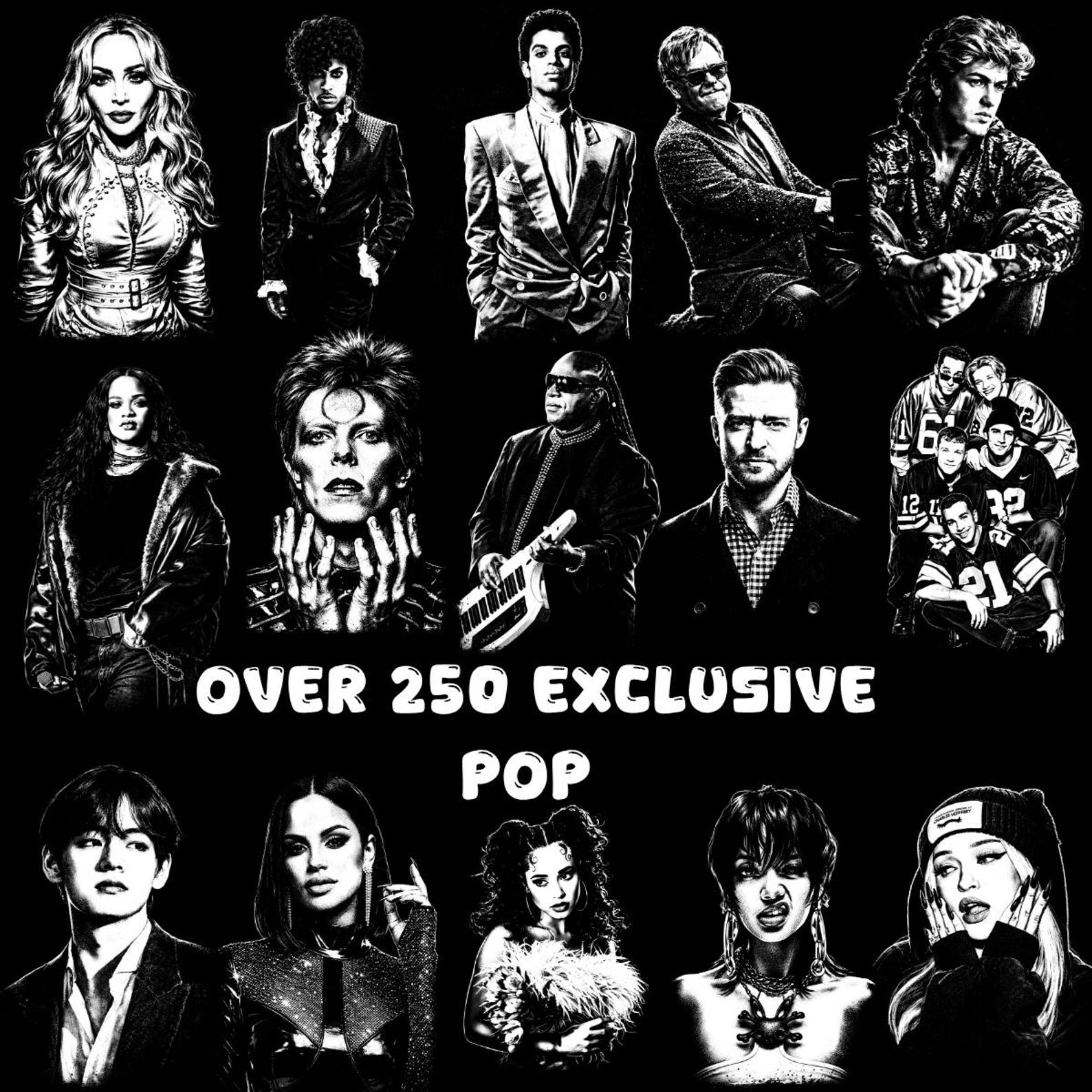 Pack of Over 250 Halftone Pop Designs, 80s Music Legends, Vintage Retro ...