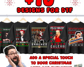 Pack of ugly sweater christmas dtf png halftone artist designs, Christmas designs, ideal for print on demand.