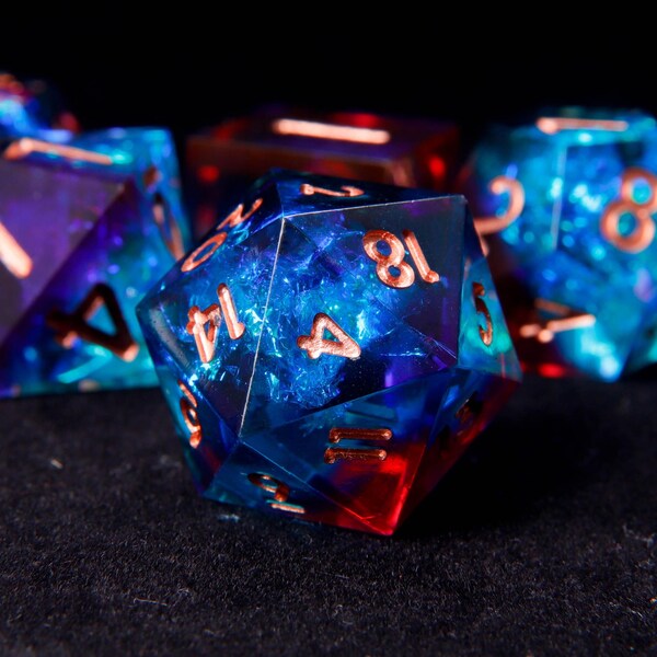 Handmade D20 DND Dice Resin Sharp Edge Dice, Blue Lightning D&D Dice Set for Dungeons and Dragons, Blue Polyhedral Dice Set
