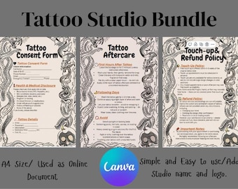 Tattoo Forms Bundle: Consent, Aftercare, Editable Templates (Digital Download)