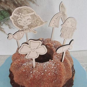 Cake Topper Mermaid, Jellyfish, Fish, Lucky Clover, Birthday Cake