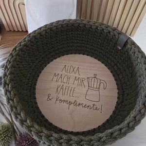 Wooden base, round for crochet basket, glasses place, keys, crochet basket, storage