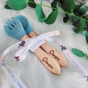 Children&#39;s cutlery personalized - fork & spoon with engraving, personalized gift ribbon, baby cutlery, baptism, birth, gift, baptism