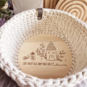 Wooden base, round for crochet basket, glasses place, keys, crochet basket, storage