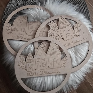Door wreath, wooden loop, wooden sign Welcome, wooden ring, door sign