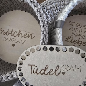 Wooden base, for crochet basket, rolls, knick-knacks, keys, crochet basket, storage, table decoration