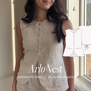 Arlo-vest pdf-naaipatroon | Inclusief maat: 0-34 | Serger-vrij | Volledig gevoerd | Video-tutorial