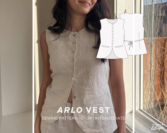 Arlo Vest PDF Sewing Pattern | Size Inclusive 0-34 | Serger Free | Fully Lined | Video Tutorial